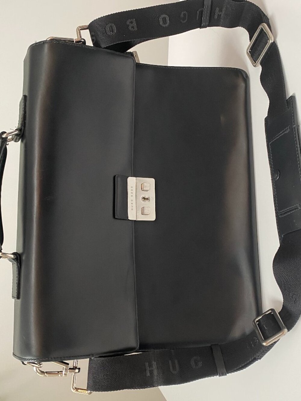 HUGO BOSS Patent Black Leather Briefcase